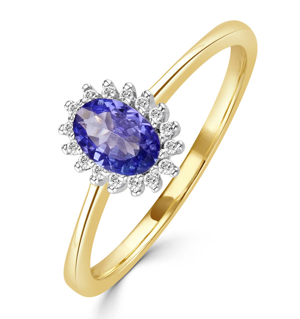 Tanzanite 6 x 4mm And Diamond 9K Gold Ring