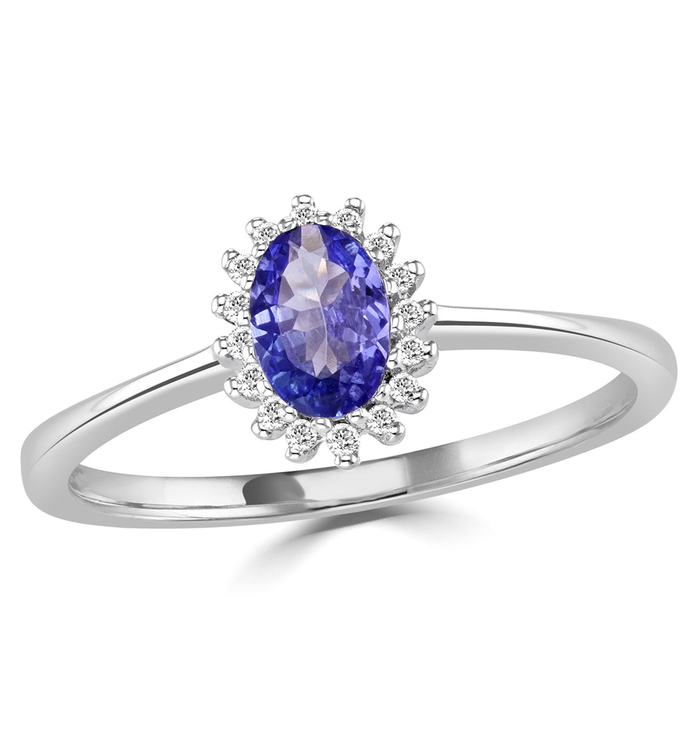 Tanzanite 6 x 4mm And Diamond 18K White Gold Ring FET20-VY