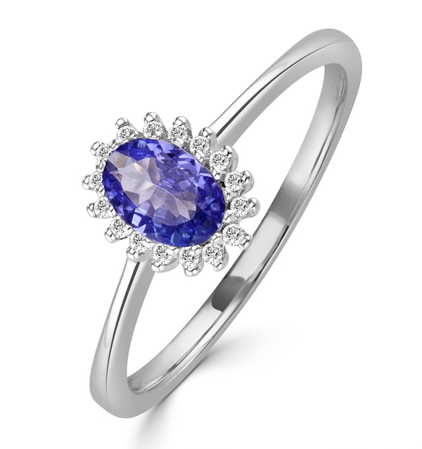 Tanzanite 6 x 4mm And Diamond 9K White Gold Ring