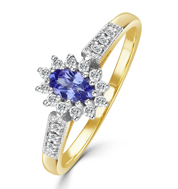 Tanzanite 5 x 3mm And Diamond 9K Gold Ring