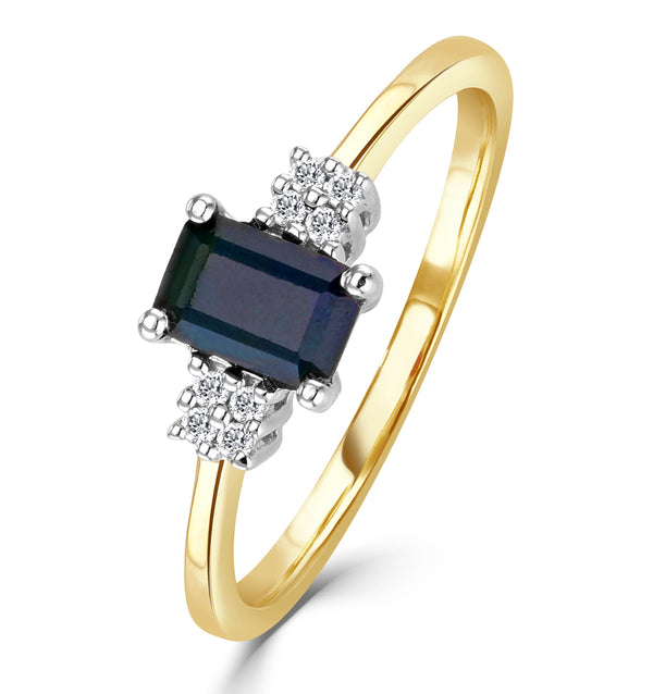 Sapphire 6 x 4mm And Diamond 9K Gold Ring A3220