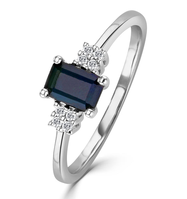 Sapphire 6 x 4mm And Diamond 9K White Gold Ring