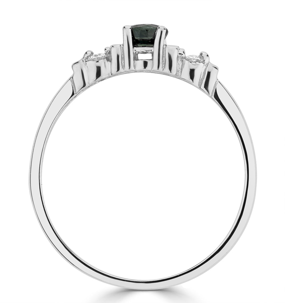 Sapphire 3.75mm And Diamond 9K White Gold Ring