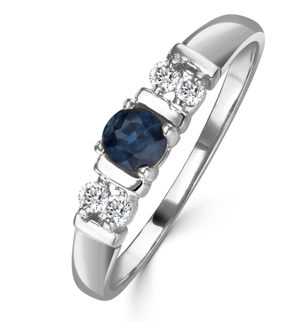 Sapphire 3.75mm And Diamond 9K White Gold Ring