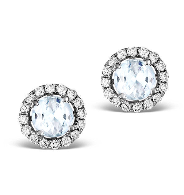 Diamond Halo Aquamarine Earrings 0.50CT - 18K White Gold FG27-CSY