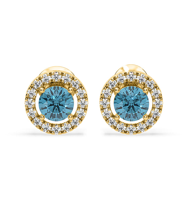Ella Blue Lab Diamond 1.34ct Halo Earrings in 18K Yellow Gold - Elara Collection