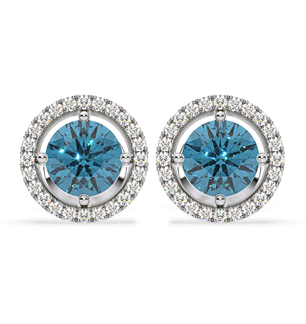 Ella Blue Lab Diamond 2.45ct Halo Earrings in 18K White Gold - Elara Collection