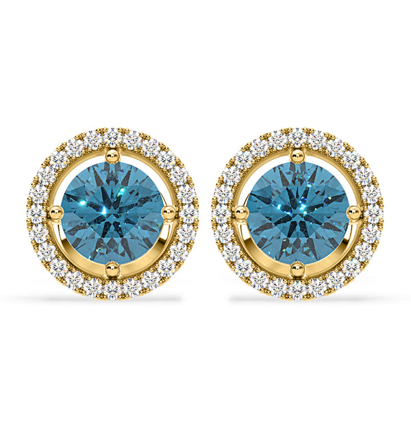 Ella Blue Lab Diamond 2.45ct Halo Earrings in 18K Yellow Gold - Elara Collection