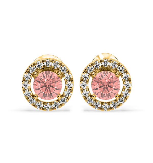Ella Pink Lab Diamond 1.34ct Halo Earrings in 18K Yellow Gold - Elara Collection
