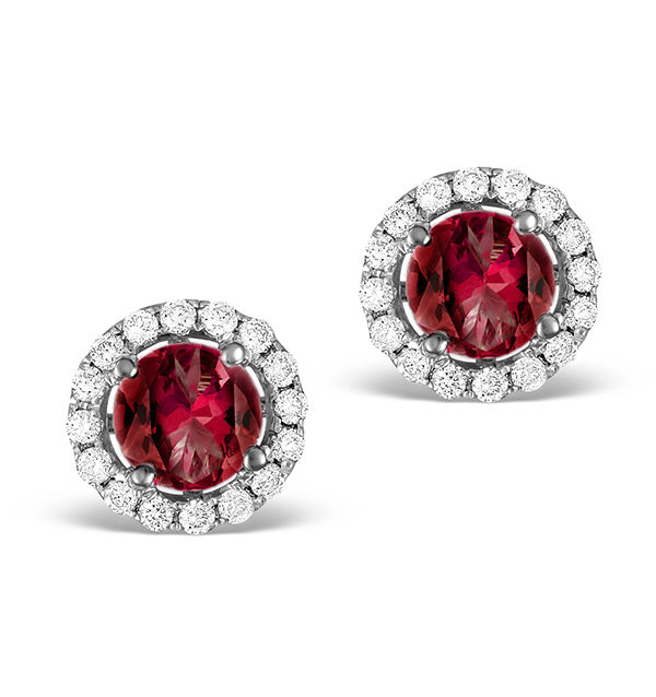 Diamond Halo Ruby Earrings 0.65CT - 18K White Gold FG27-TY