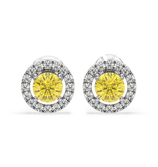 Ella Yellow Lab Diamond 1.34ct Halo Earrings in 18K White Gold - Elara Collection