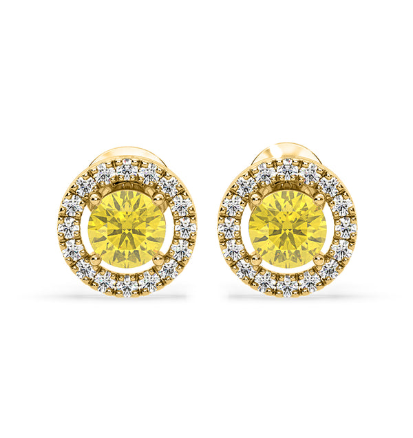 Ella Yellow Lab Diamond 1.34ct Halo Earrings in 18K White Gold - Elara Collection