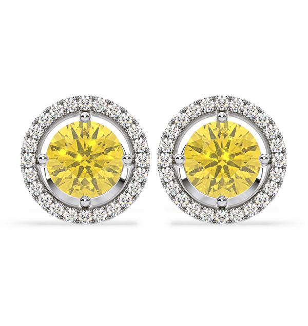 Ella Yellow Lab Diamond 2.45ct Halo Earrings in 18K White Gold - Elara Collection