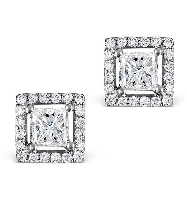 Halo Diamond Earrings - Ella Princess Cut 18K White Gold 1.40ct G/Vs