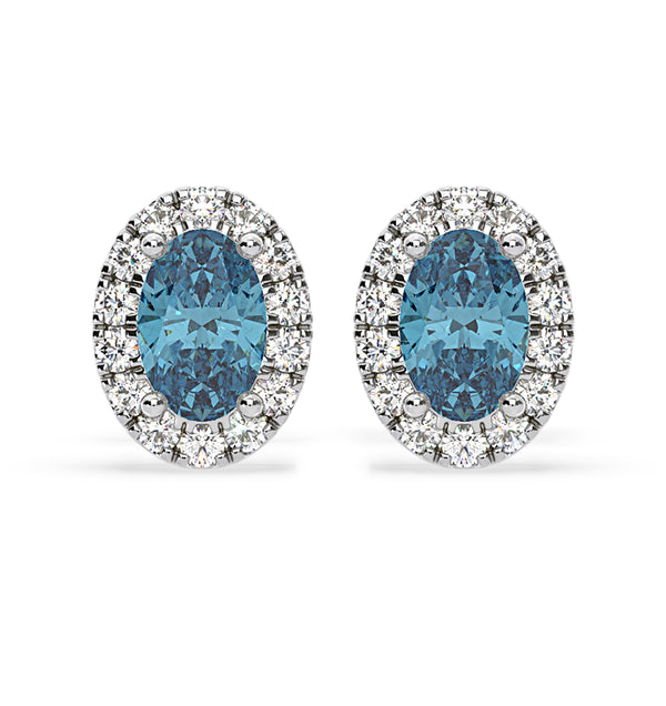 Georgina Blue Lab Diamond 1.34ct Oval Halo Earrings in 18K White Gold - Elara Collection