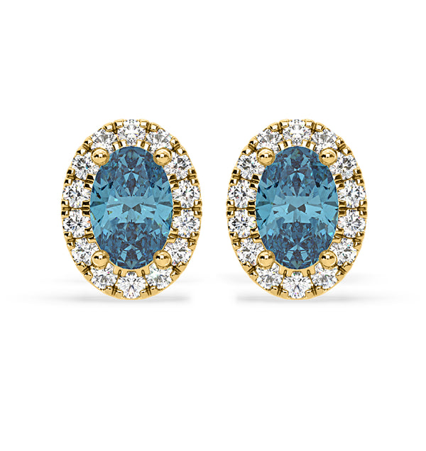 Georgina Blue Lab Diamond 1.34ct Oval Halo Earrings in 18K Gold - Elara Collection