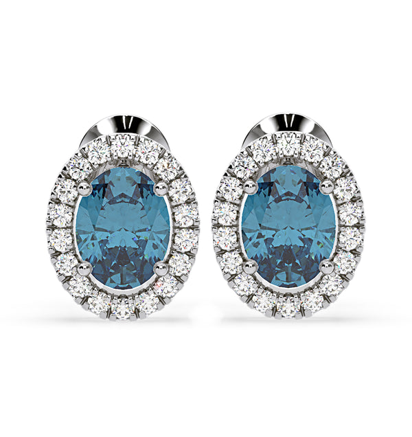 Georgina Blue Lab Diamond 2.45ct Oval Halo Earrings in 18K White Gold - Elara Collection