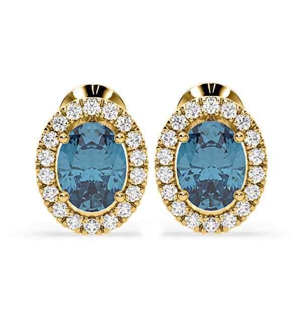 Georgina Blue Lab Diamond 2.45ct Oval Halo Earrings in 18K Gold - Elara Collection