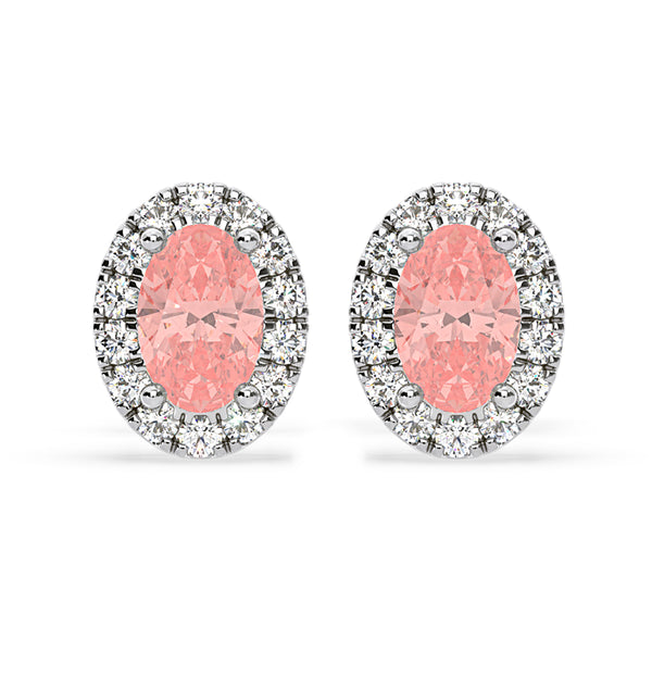 Georgina Pink Lab Diamond 1.34ct Oval Halo Earrings in 18K White Gold - Elara Collection