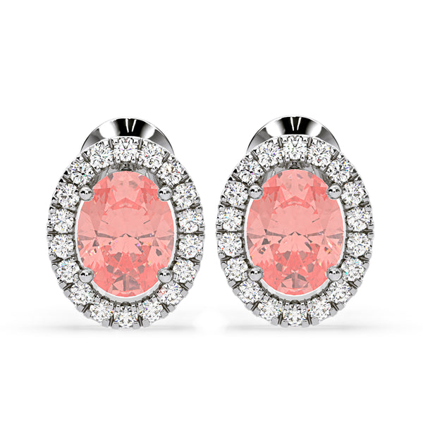 Georgina Pink Lab Diamond 2.45ct Oval Halo Earrings in 18K White Gold - Elara Collection