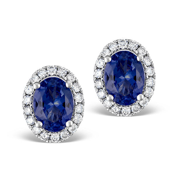 Sapphire 7mm x 5mm And Diamond 18K White Gold Earrings