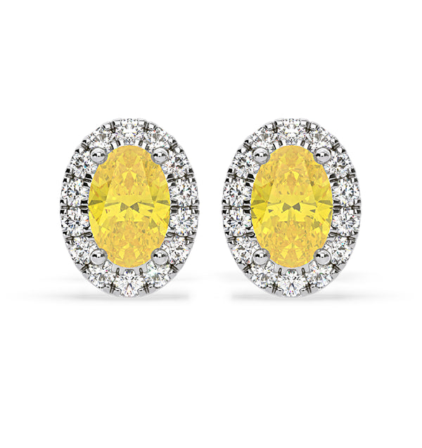 Georgina Yellow Lab Diamond 1.34ct Oval Halo Earrings in 18K White Gold - Elara Collection