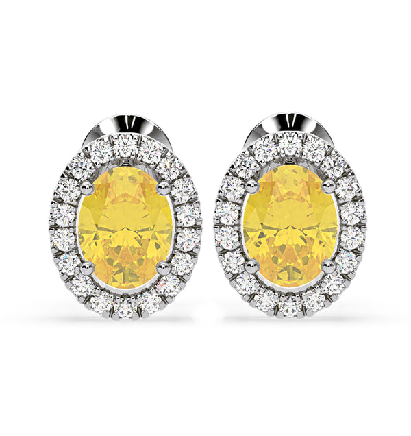 Georgina Yellow Lab Diamond 2.45ct Oval Halo Earrings in 18K White Gold - Elara Collection