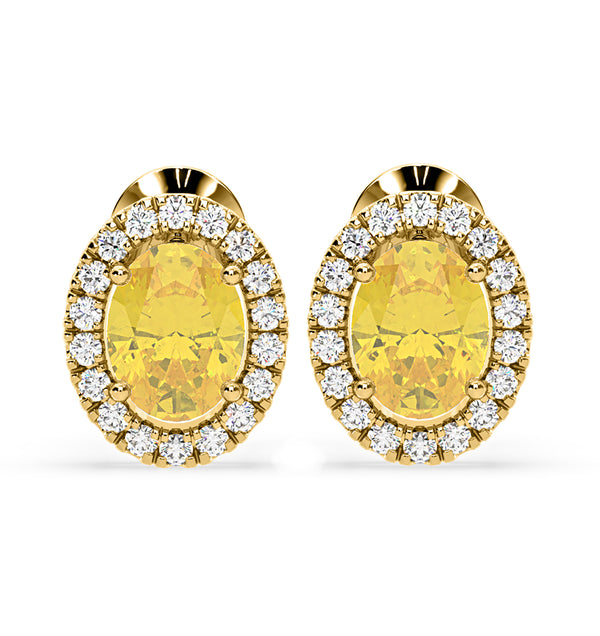 Georgina Yellow Lab Diamond 2.45ct Oval Halo Earrings in 18K Gold - Elara Collection