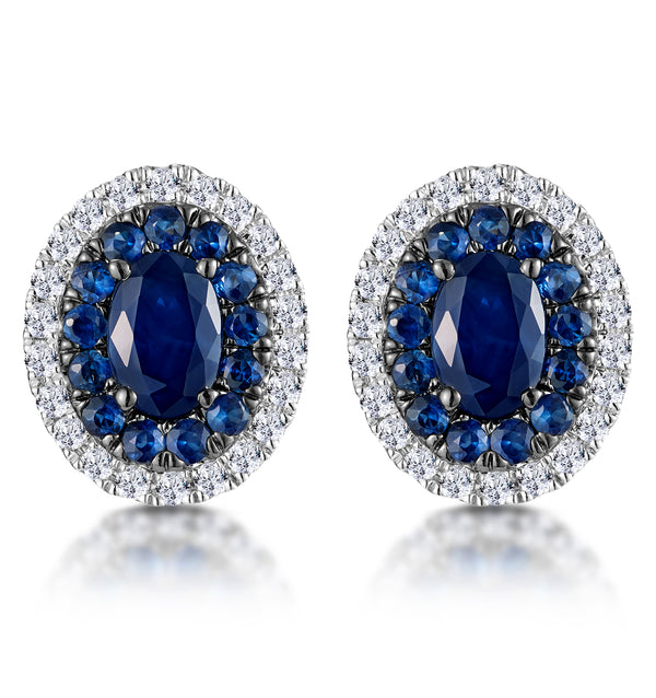 Sapphire and Diamond Halo Earrings 18K White Gold - Asteria Collection