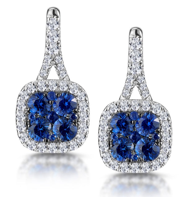 1ct Sapphire and Lab Diamond Halo Earrings 9KW Gold - Asteria