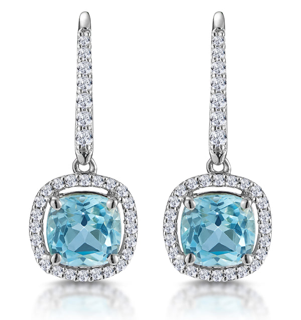 2ct Blue Topaz and Lab Diamond Halo Earrings 9KW Gold Asteria