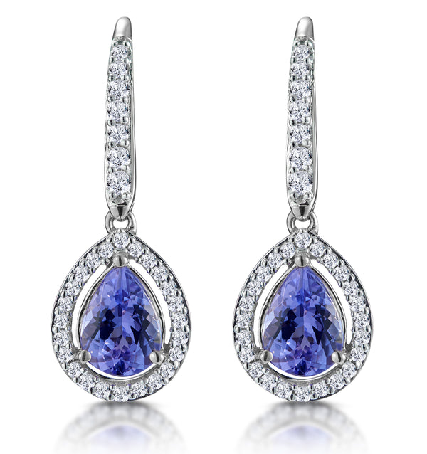1.4ct Tanzanite and Lab Diamond Halo Earrings 9KW Gold Asteria