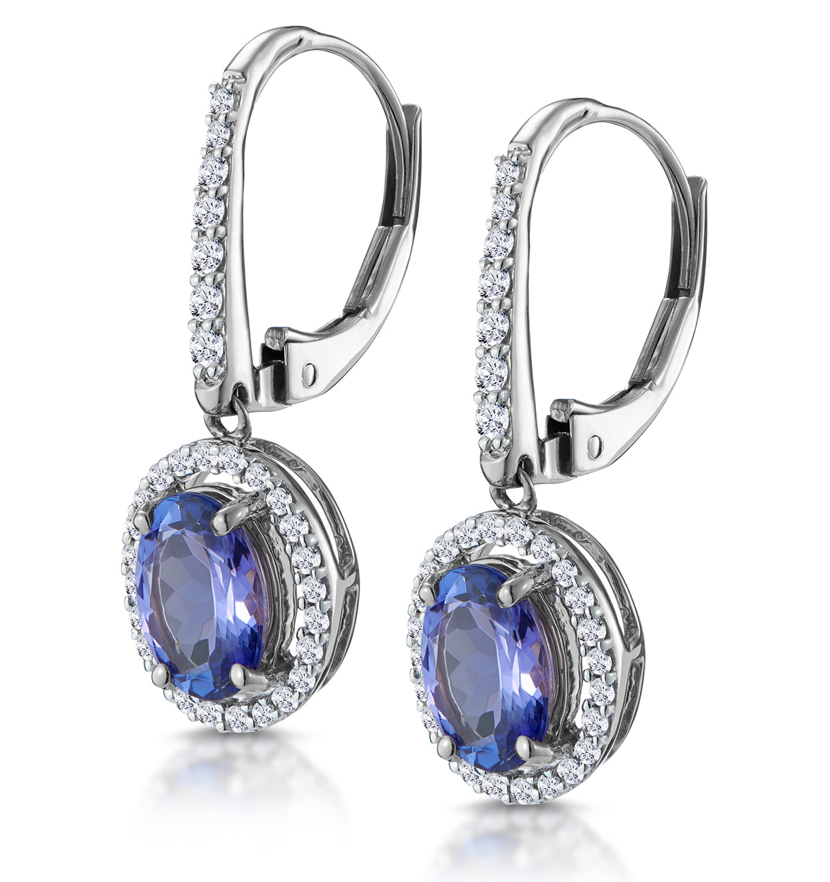 1.6ct Tanzanite (AAA) and Lab Diamond Halo Earrings 9KW Gold Asteria
