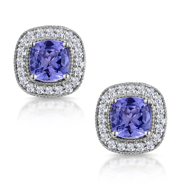 2.20ct Tanzanite Asteria Diamond Halo Earrings in White 18K Gold