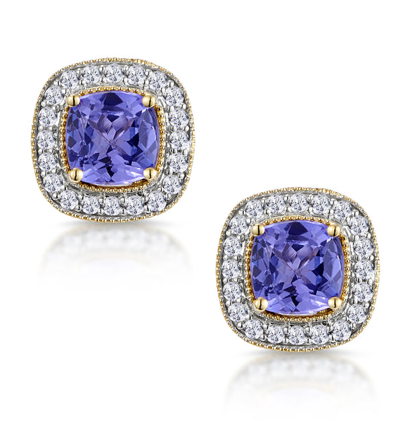2.20ct Tanzanite Asteria Collection Diamond Halo Earrings in 18K Gold