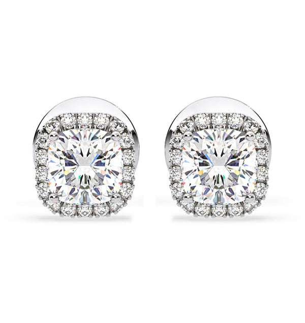 Beatrice Cushion Cut Lab Diamond Halo Earrings 1.30ct in 18K White Gold F/VS1