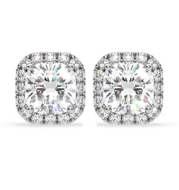 Beatrice Cushion Cut Lab Diamond Halo Earrings 2.45ct in 18K White Gold F/VS1