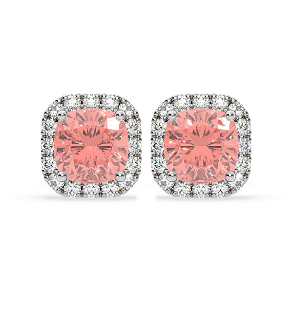 Beatrice Pink Lab Diamond Cushion Cut 2.45ct Halo Earrings in 18K White Gold - Elara Collection