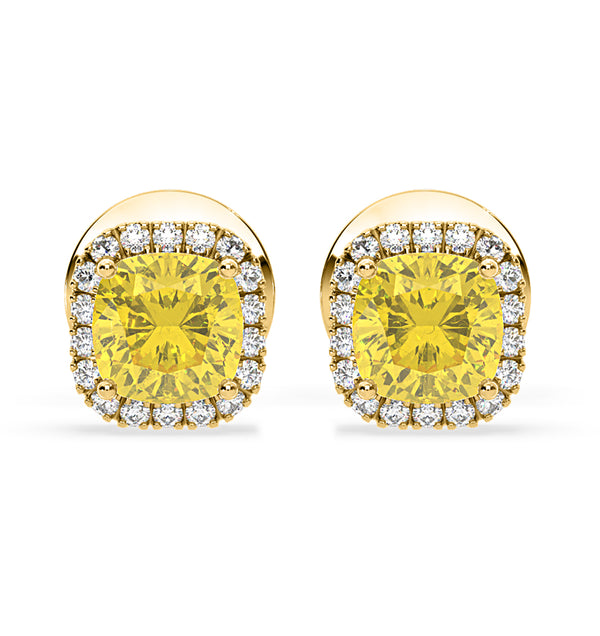 Beatrice Yellow Lab Diamond Cushion Cut 1.30ct Halo Earrings in 18K Yellow Gold - Elara Collection