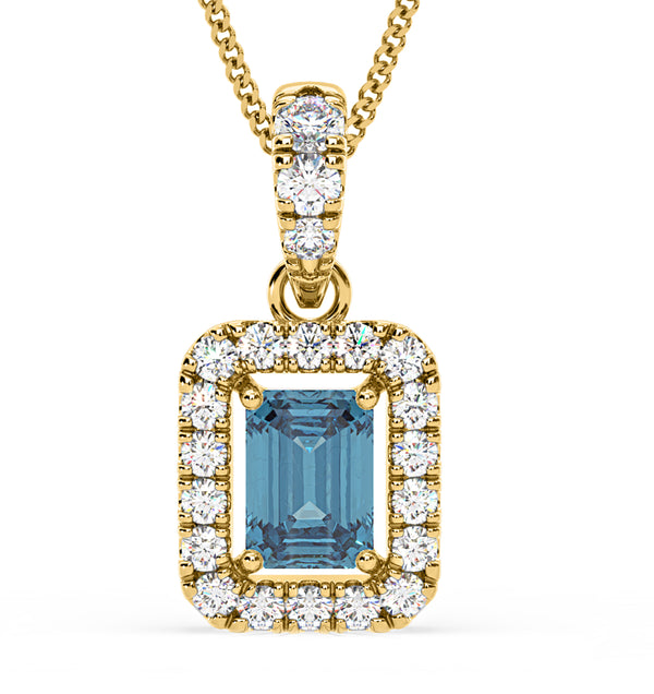 Annabelle Blue Lab Diamond Emerald Cut Halo Necklace 1.38ct in 18KGold - Elara Collection