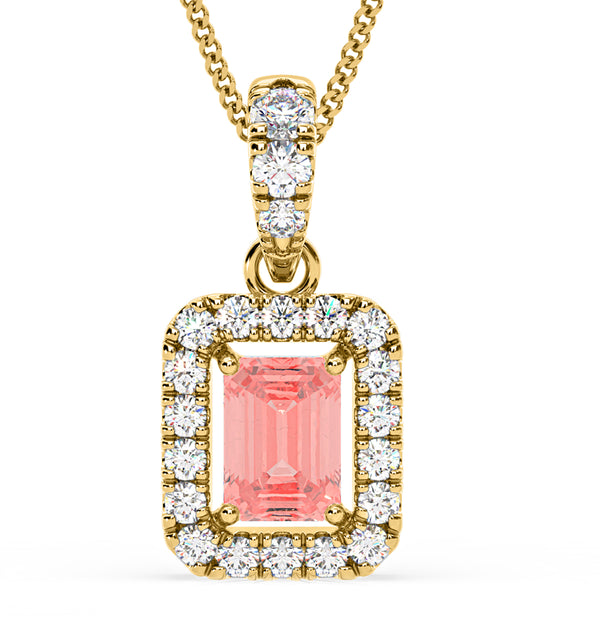 Annabelle Pink Lab Diamond Emerald Cut Halo Necklace 1.38ct in 18KGold - Elara Collection
