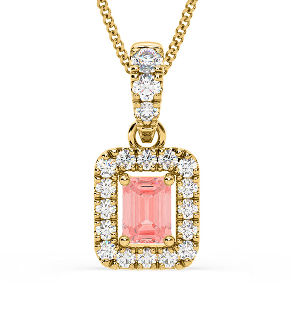 Annabelle Pink Lab Diamond Emerald Cut Halo Necklace 0.70ct in 18KGold - Elara Collection