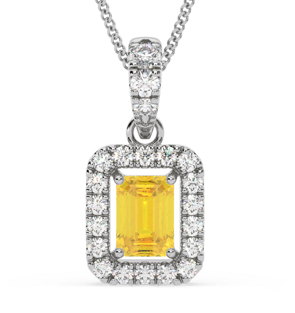 Annabelle Yellow Lab Diamond Emerald Cut Halo Necklace 1.38ct in 18K White Gold - Elara Collection