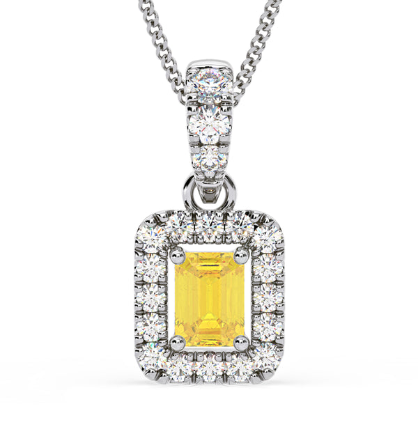 Annabelle Yellow Lab Diamond Emerald Cut Halo Necklace 0.70ct in 18K White Gold - Elara Collection