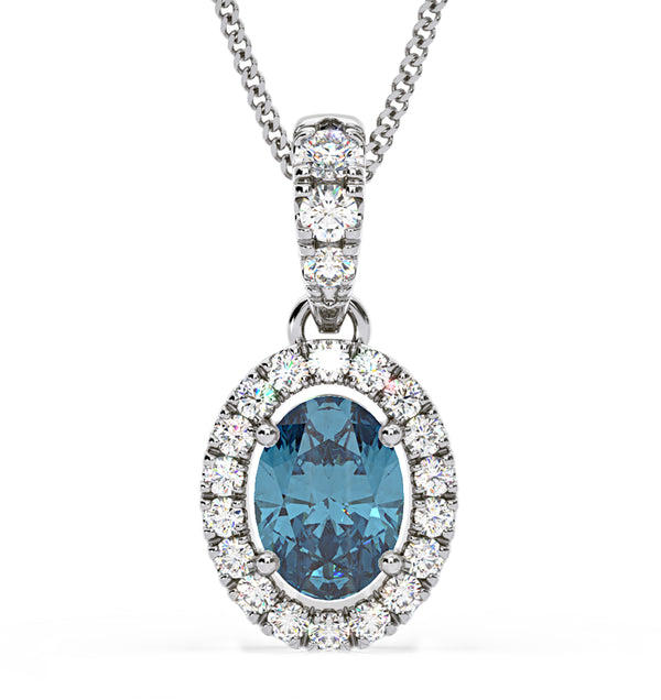 Georgina Blue Lab Diamond Oval Halo Necklace 1.38ct in 18K White Gold - Elara Collection