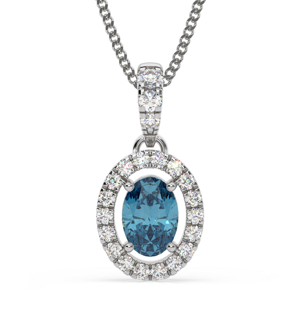 Georgina Blue Lab Diamond Oval Halo Necklace 0.70ct in 18K White Gold - Elara Collection