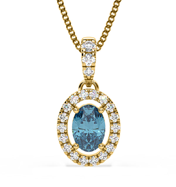 Georgina Blue Lab Diamond Oval Halo Necklace 0.70ct in 18KGold - Elara Collection