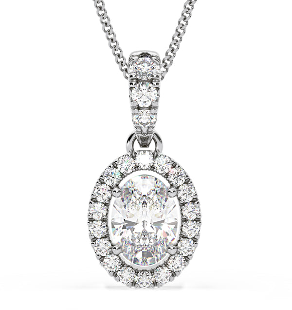 Georgina Oval Lab Diamond Halo Pendant Necklace 1.38ct in 18K White Gold F/VS1
