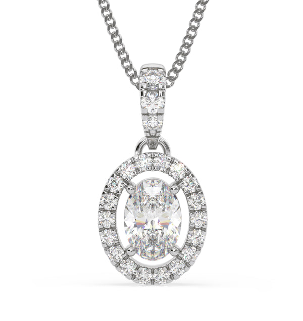 Georgina Oval Lab Diamond Halo Pendant Necklace 0.70ct in 18K White Gold F/VS1