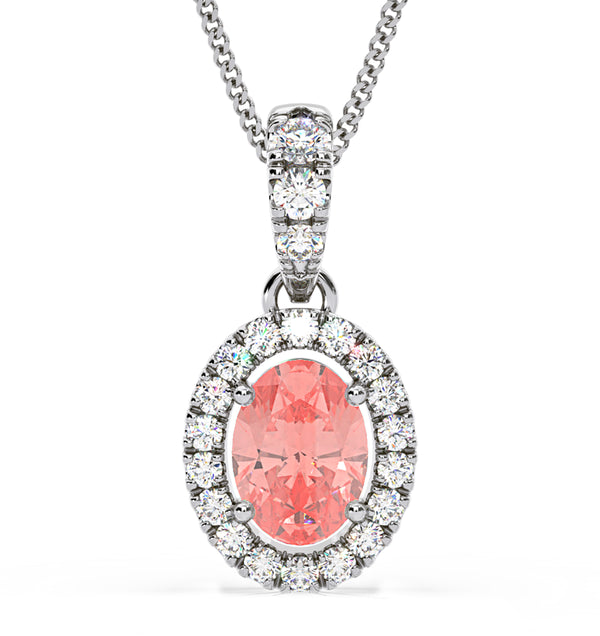 Georgina Pink Lab Diamond Oval Halo Necklace 1.38ct in 18K White Gold - Elara Collection